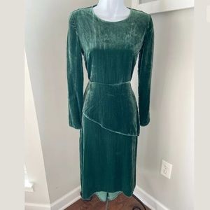 MAJE Green Velvet Velour Asymmetrical Peplum Dress